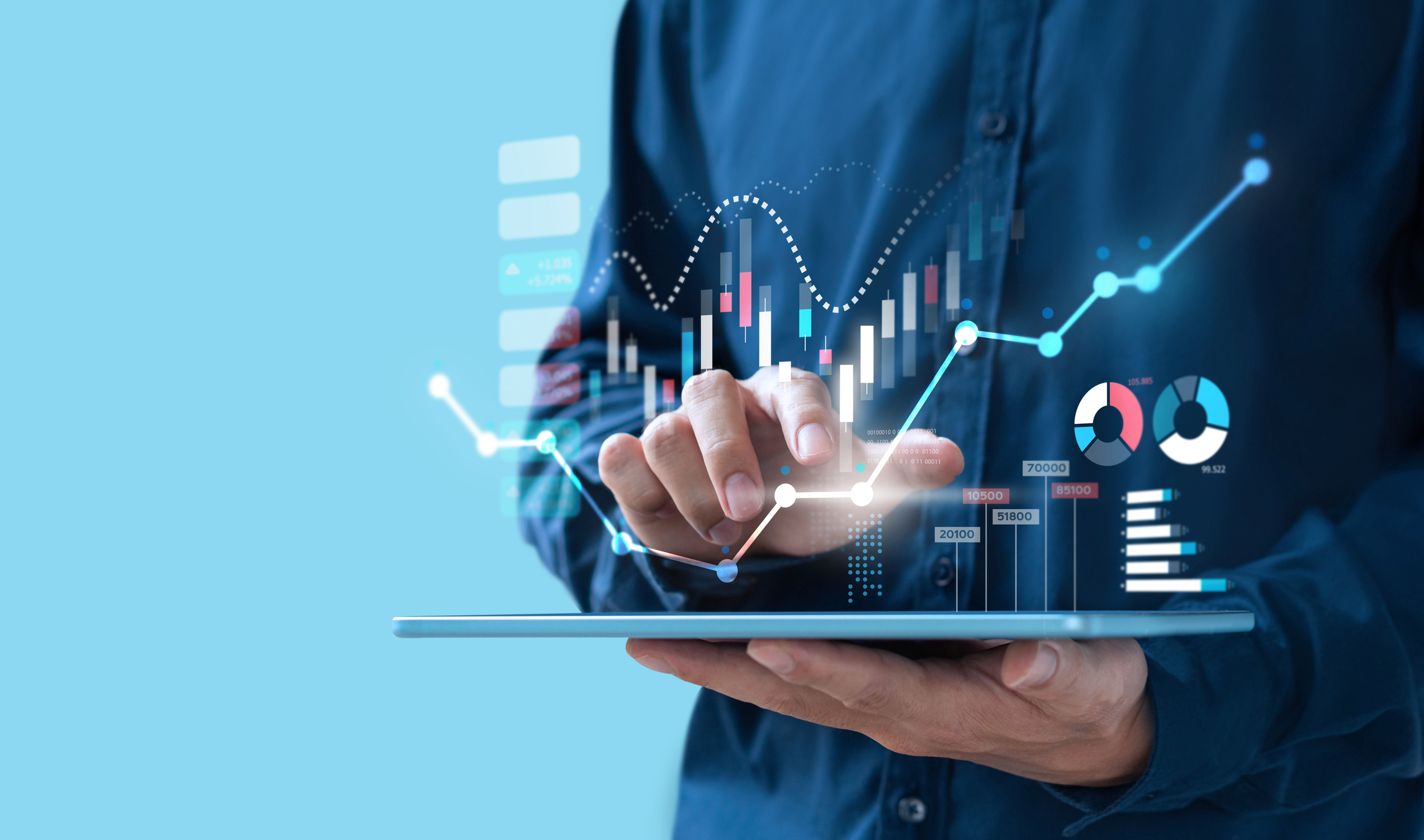 Businessman trading online stock market on teblet screen, digital investment concept Businessman trading online stock market on teblet screen, digital investment concept